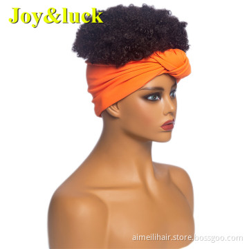 Wholesale Ladies Scarf African Hairband Natural Short Afro Kinky Curly Orange Headband Wig for Black Women Synthetic Hair Wigs
